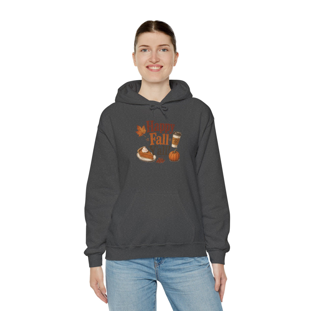 Adult Hoodie - Happy Fall Y'all" Pumpkin, Pie & Coffee - Autumn Sweatshirt