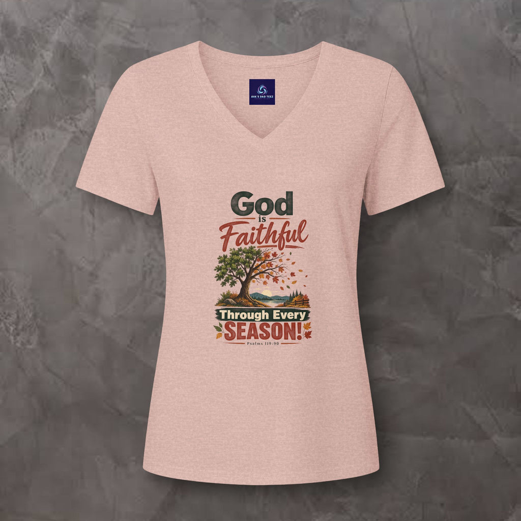 God is Faithful Through Every Season - Women's V-Neck Tee