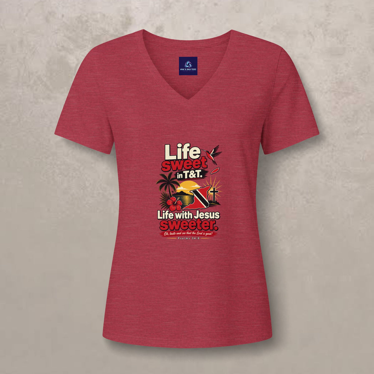 Life Sweet in T&T - Life with Jesus Sweeter - Trinidad Graphic V-Neck Tee
