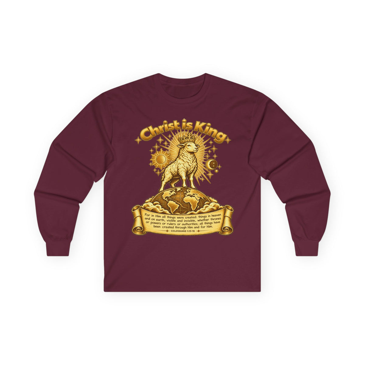 Christ Is King - Lamb Graphic Long Sleeve Tee - Christian Worship Shirt