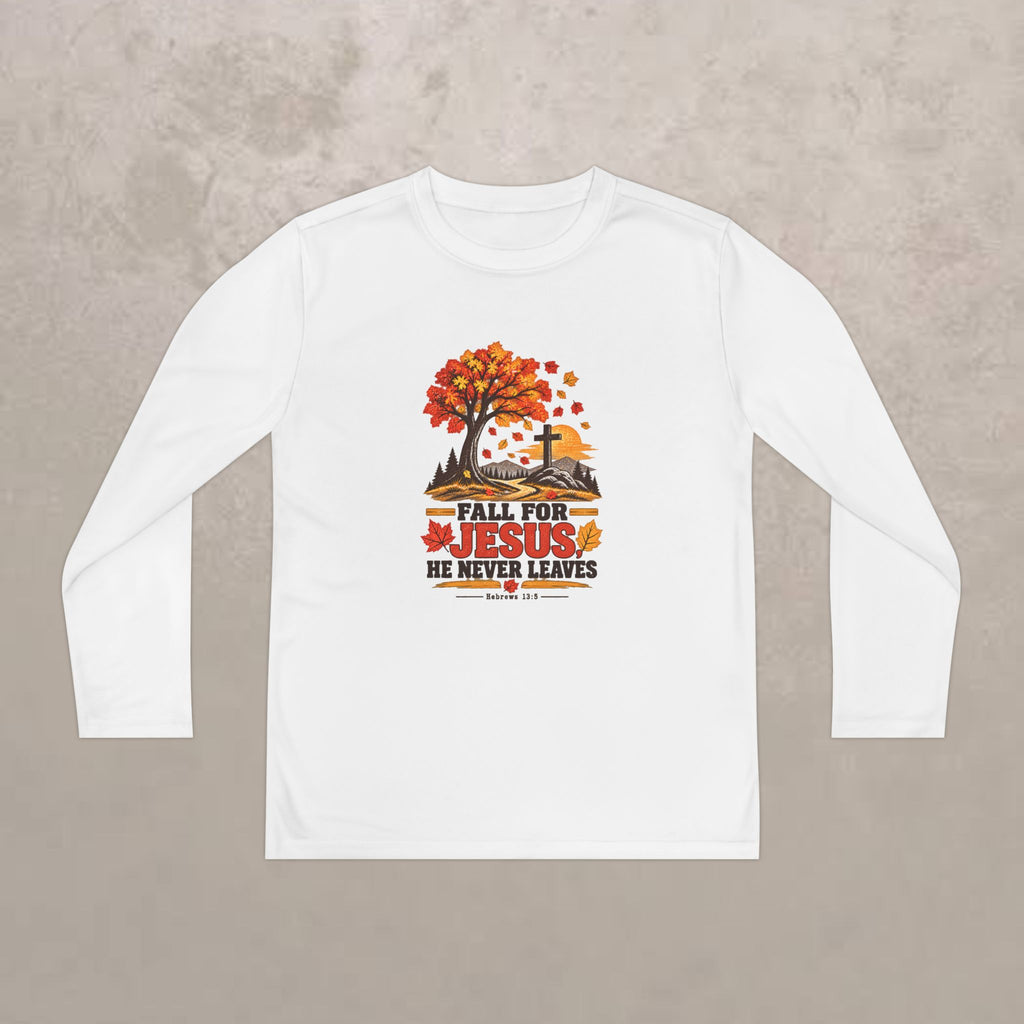 Youth  - Fall for Jesus - He Never Leaves - Autumn Long Sleeve Tee