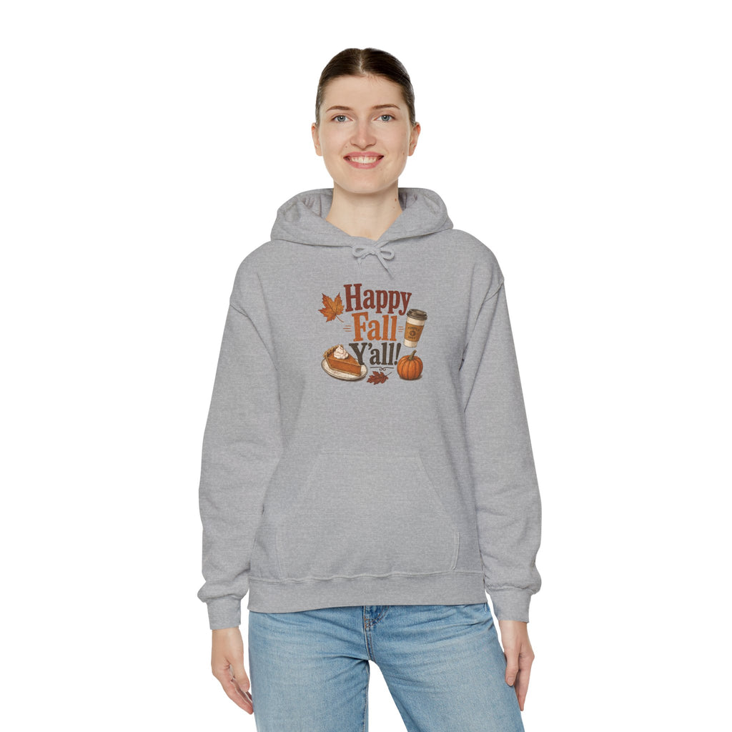Adult Hoodie - Happy Fall Y'all" Pumpkin, Pie & Coffee - Autumn Sweatshirt