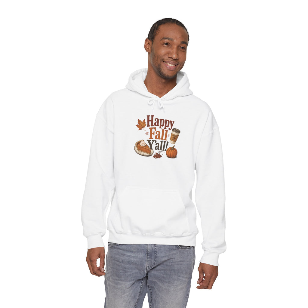 Adult Hoodie - Happy Fall Y'all" Pumpkin, Pie & Coffee - Autumn Sweatshirt