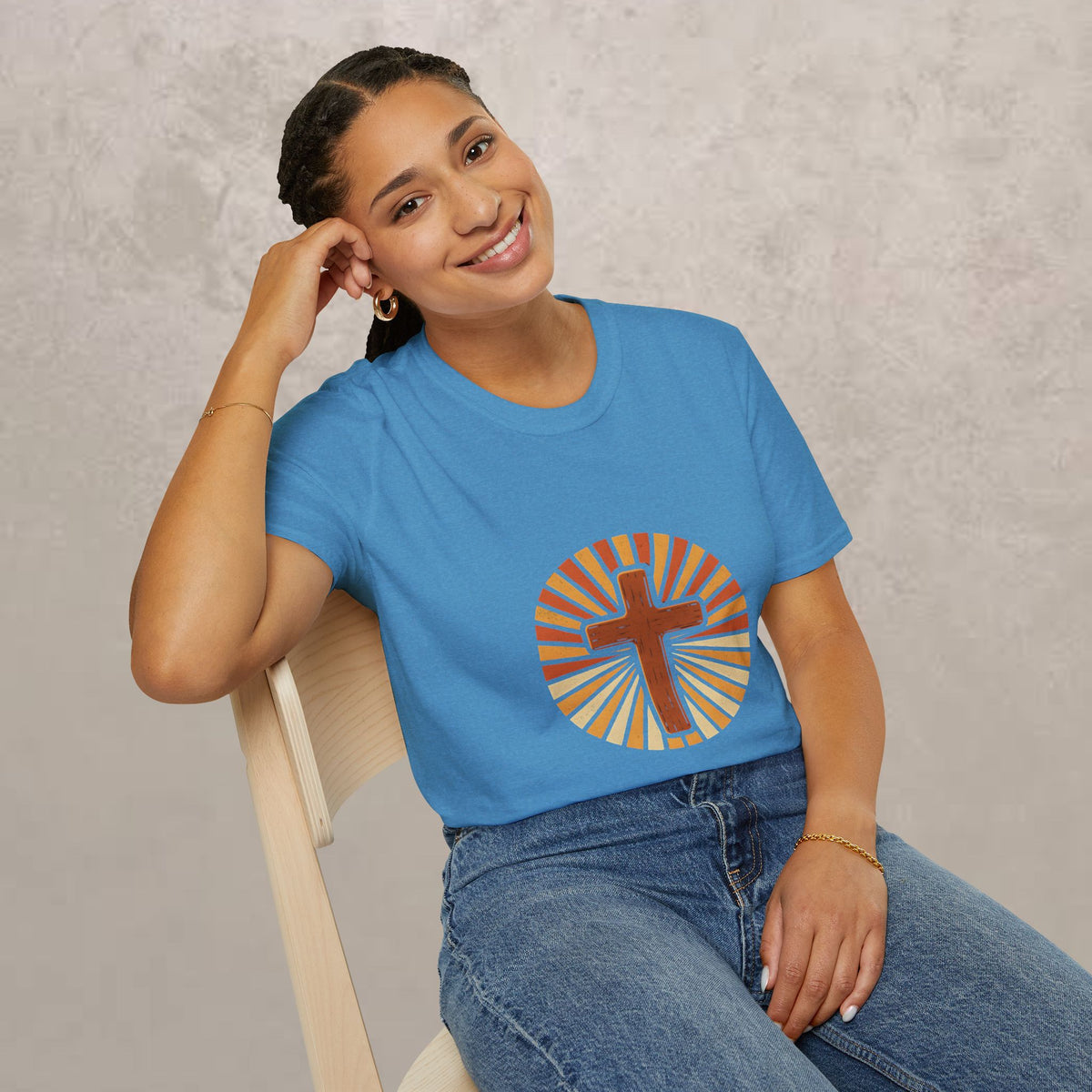 Christian Cross Sunburst T-Shirt — Vintage Faith Graphic Tee