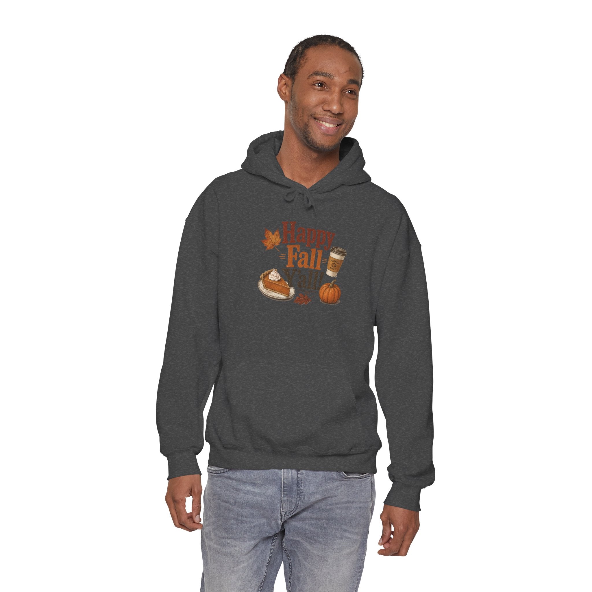 Adult Hoodie - Happy Fall Y'all" Pumpkin, Pie & Coffee - Autumn Sweatshirt