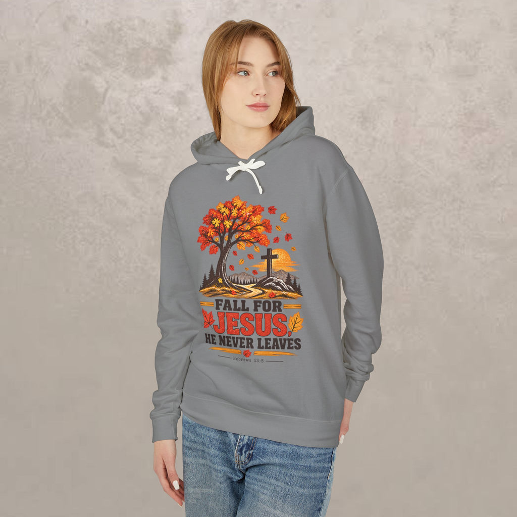 Fall for Jesus Hoodie — He Never Leaves - Autumn Christian Sweatshirt
