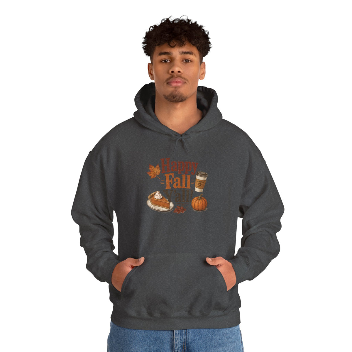 Adult Hoodie - Happy Fall Y'all" Pumpkin, Pie & Coffee - Autumn Sweatshirt