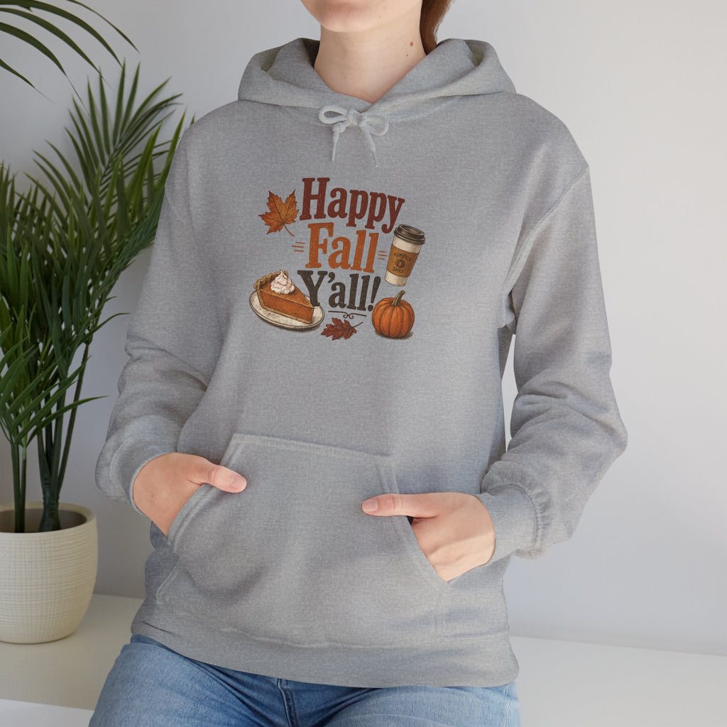 Adult Hoodie - Happy Fall Y'all" Pumpkin, Pie & Coffee - Autumn Sweatshirt