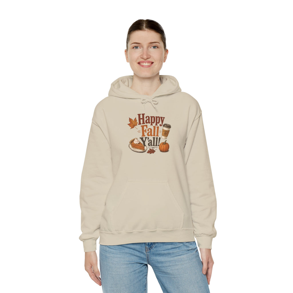 Adult Hoodie - Happy Fall Y'all" Pumpkin, Pie & Coffee - Autumn Sweatshirt