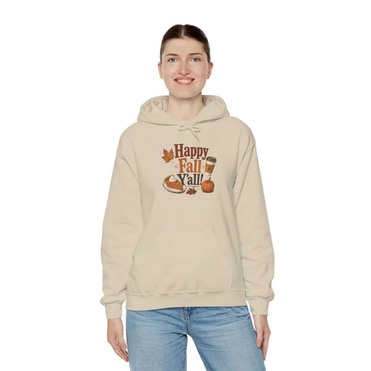 Adult Hoodie - Happy Fall Y'all" Pumpkin, Pie & Coffee - Autumn Sweatshirt
