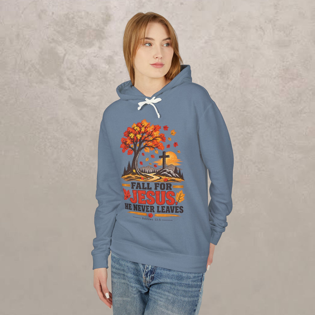 Fall for Jesus Hoodie — He Never Leaves - Autumn Christian Sweatshirt