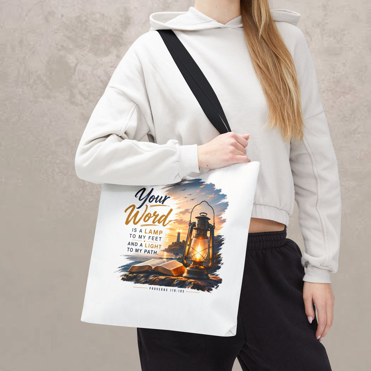Faith Lantern Tote Bag — "Your Word is a Lamp" Christian Scripture Tote