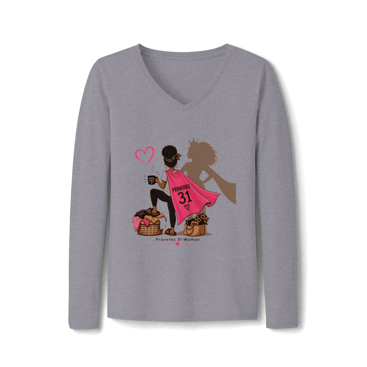 Proverbs 31 Woman V-Neck Long Sleeve Tee - Black