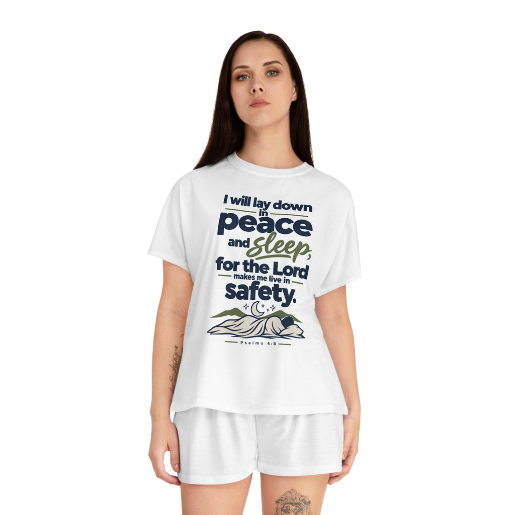 Women’s Pajama Set — “I Will Lay Down in Peace and Sleep” Bible Verse Sleepwear