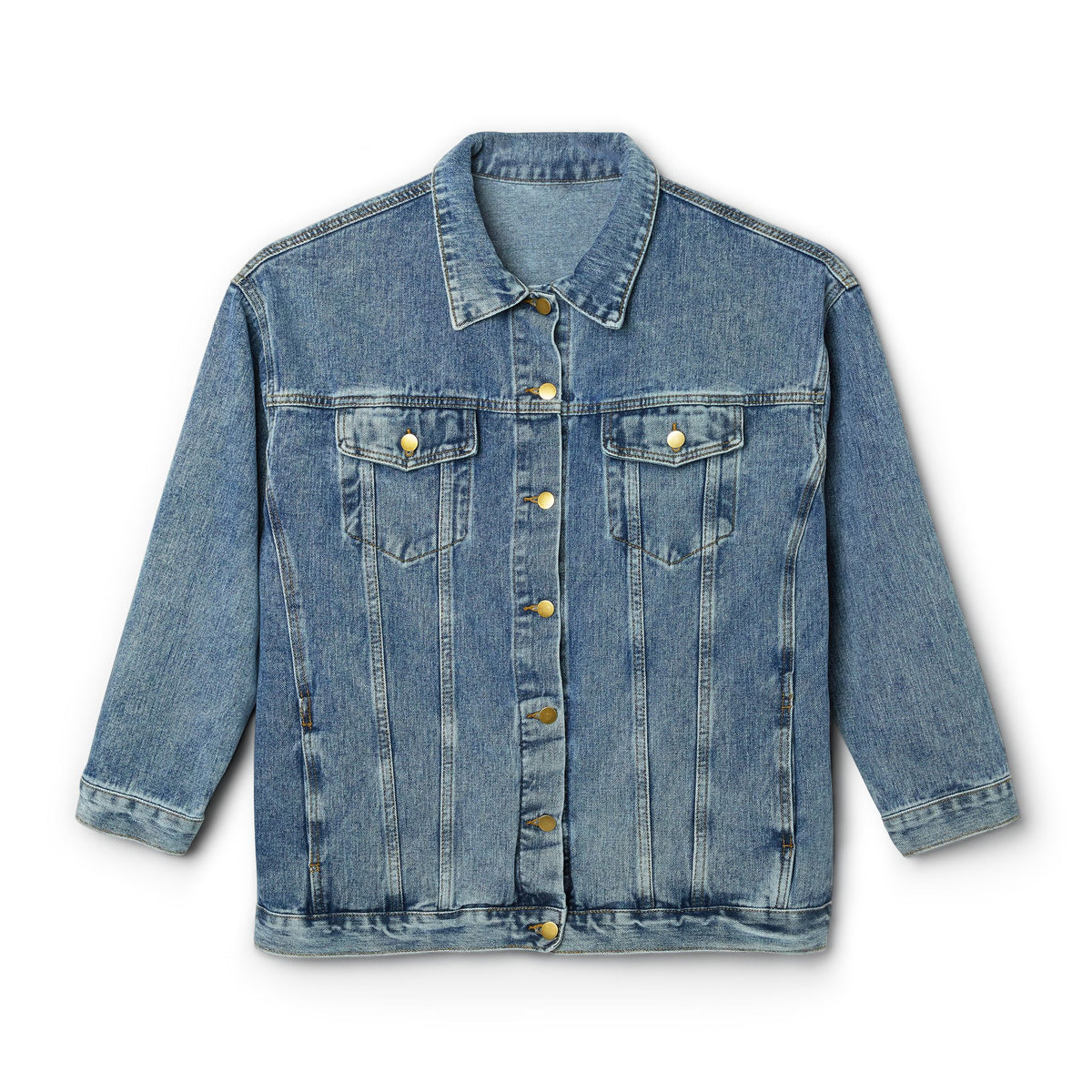 Faith Cross Women's Denim Jacket — 'Member of the Kingdom of Heaven' Back Patch