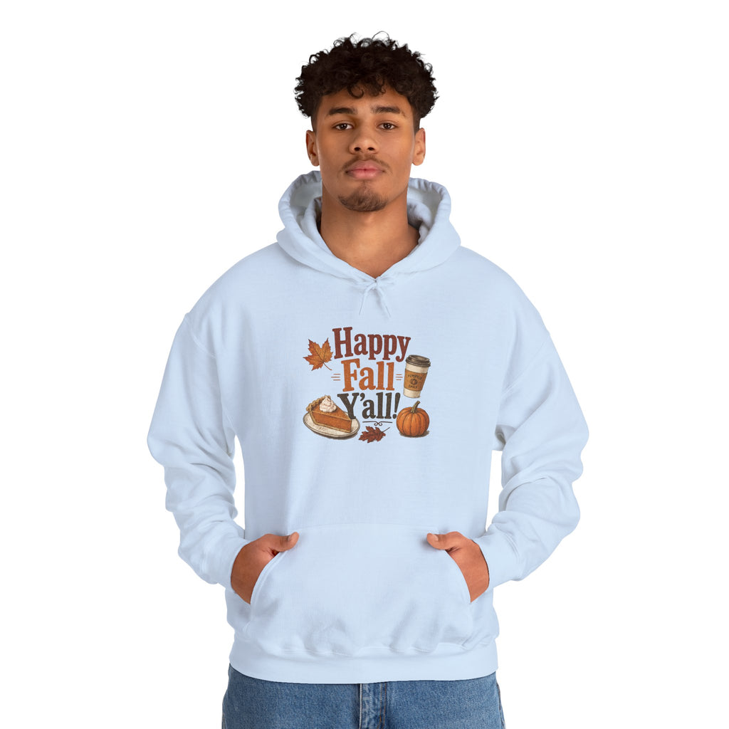 Adult Hoodie - Happy Fall Y'all" Pumpkin, Pie & Coffee - Autumn Sweatshirt