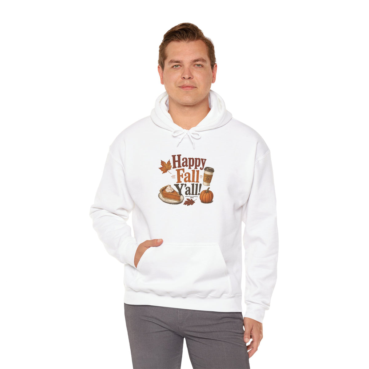 Adult Hoodie - Happy Fall Y'all" Pumpkin, Pie & Coffee - Autumn Sweatshirt