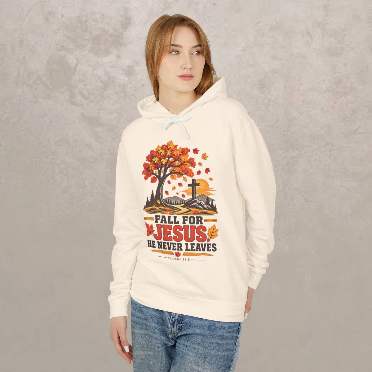 Fall for Jesus Hoodie — He Never Leaves - Autumn Christian Sweatshirt