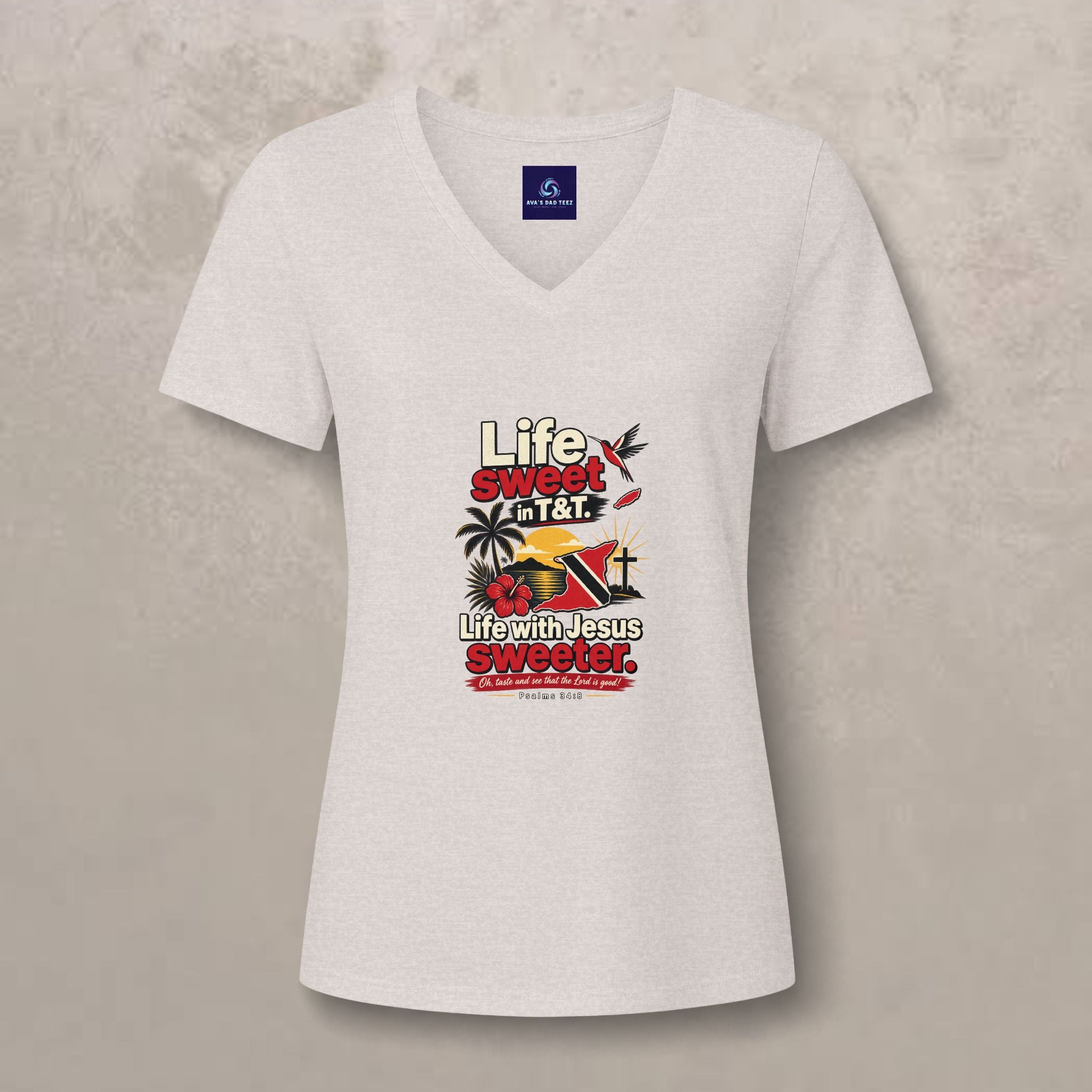 Life Sweet in T&T - Life with Jesus Sweeter - Trinidad Graphic V-Neck Tee
