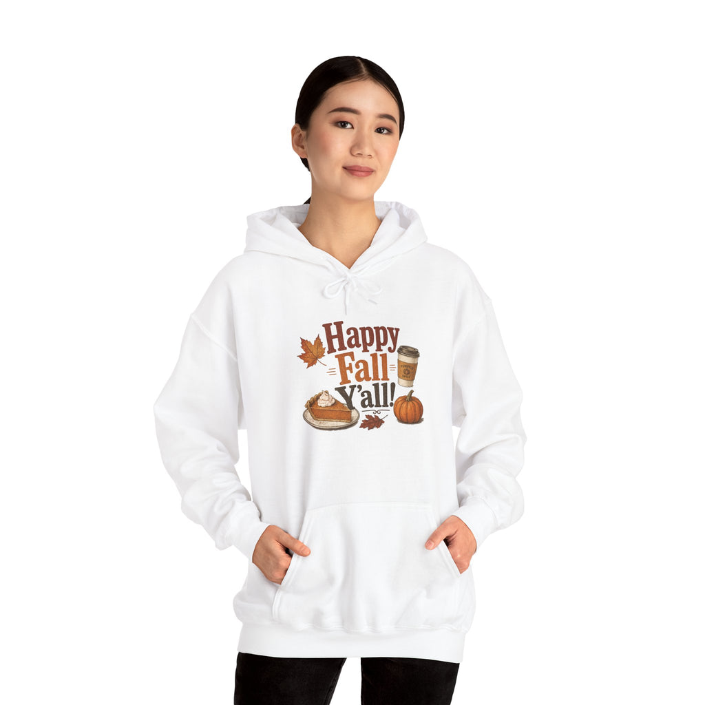 Adult Hoodie - Happy Fall Y'all" Pumpkin, Pie & Coffee - Autumn Sweatshirt