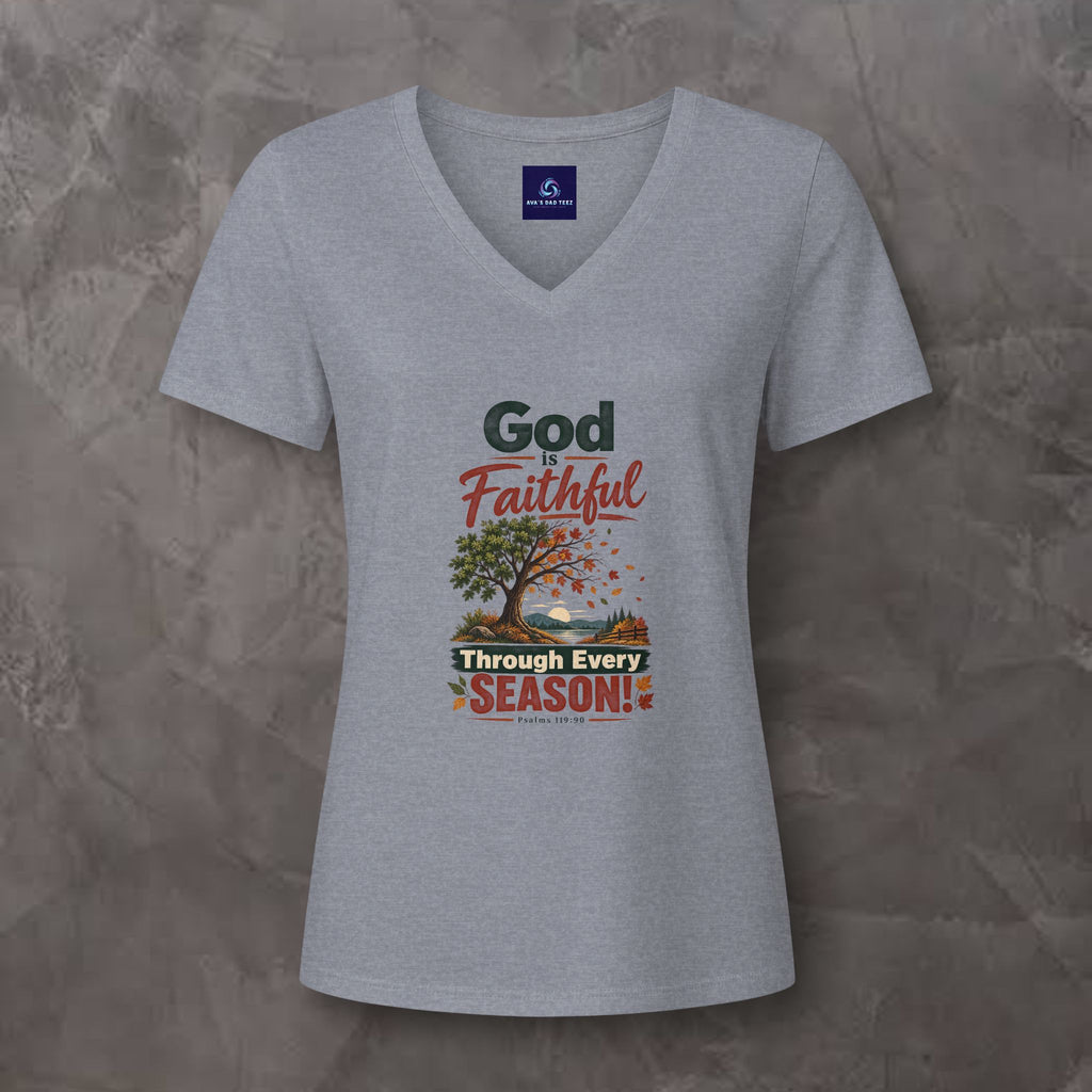 God is Faithful Through Every Season - Women's V-Neck Tee