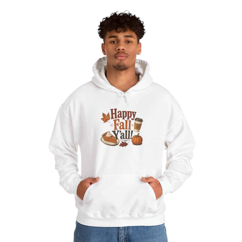 Adult Hoodie - Happy Fall Y'all" Pumpkin, Pie & Coffee - Autumn Sweatshirt