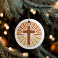 Ceramic Cross Ornament with Radiant Sunburst Design - with Gift Packaging