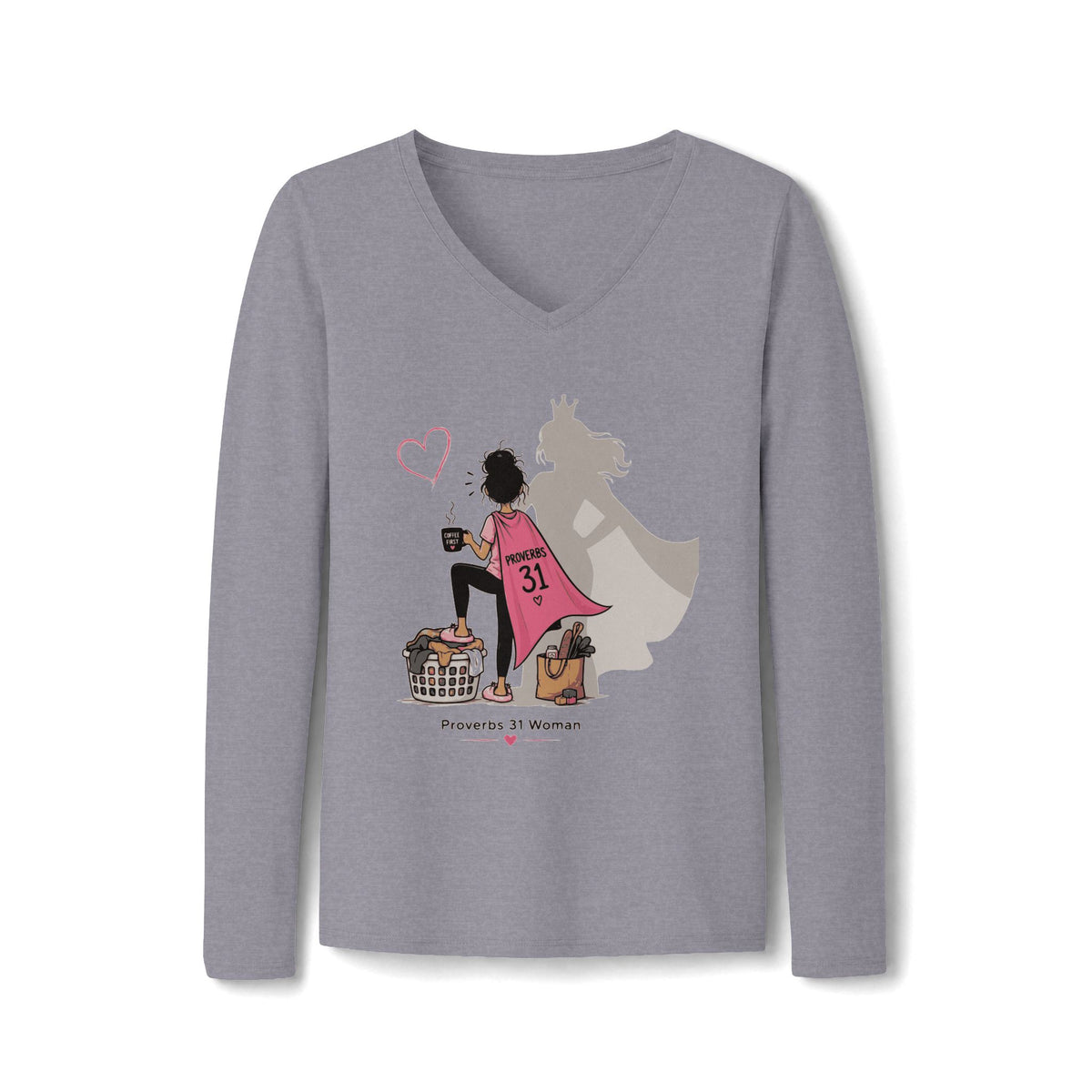 Proverbs 31 Woman V-Neck Long Sleeve Tee - Brunette