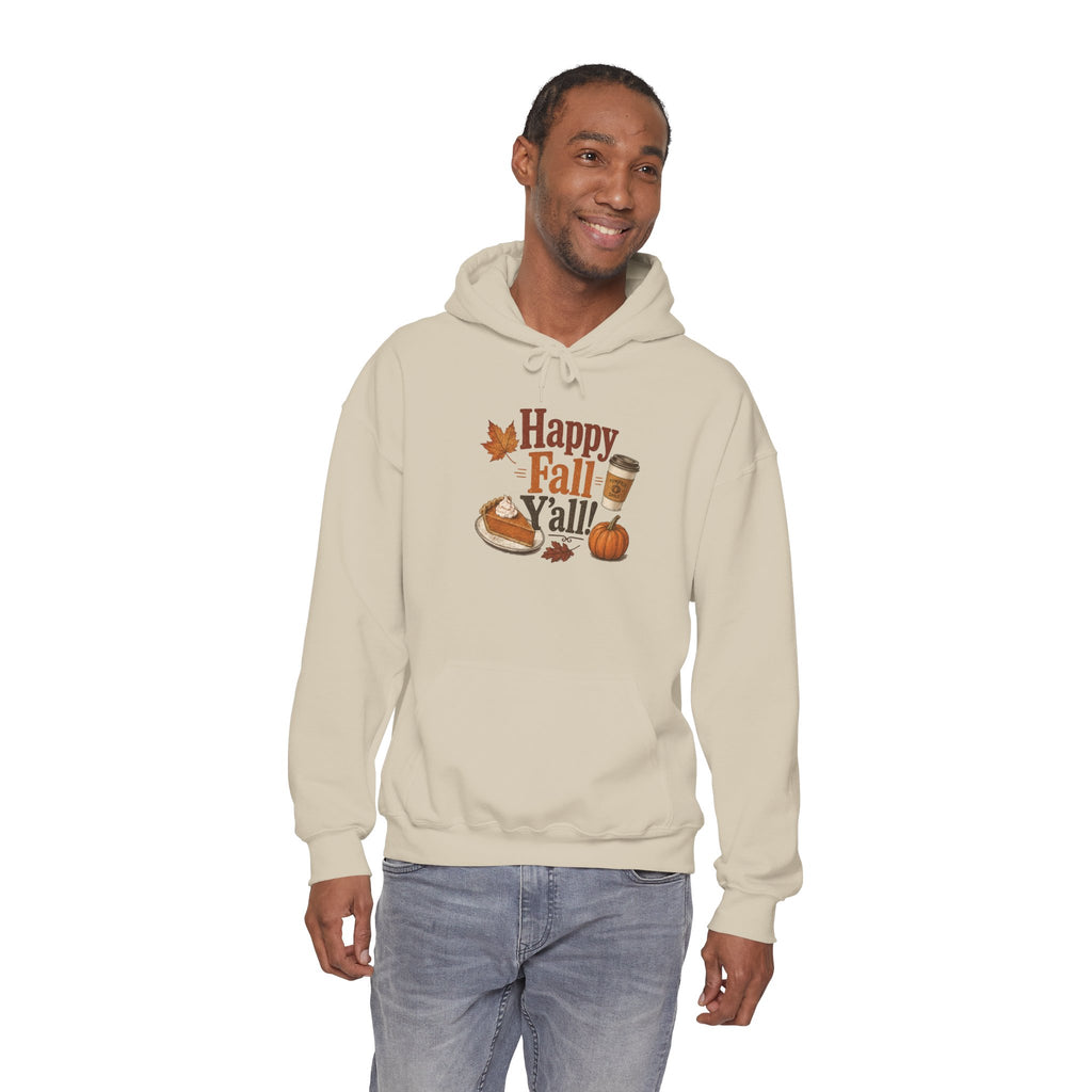 Adult Hoodie - Happy Fall Y'all" Pumpkin, Pie & Coffee - Autumn Sweatshirt
