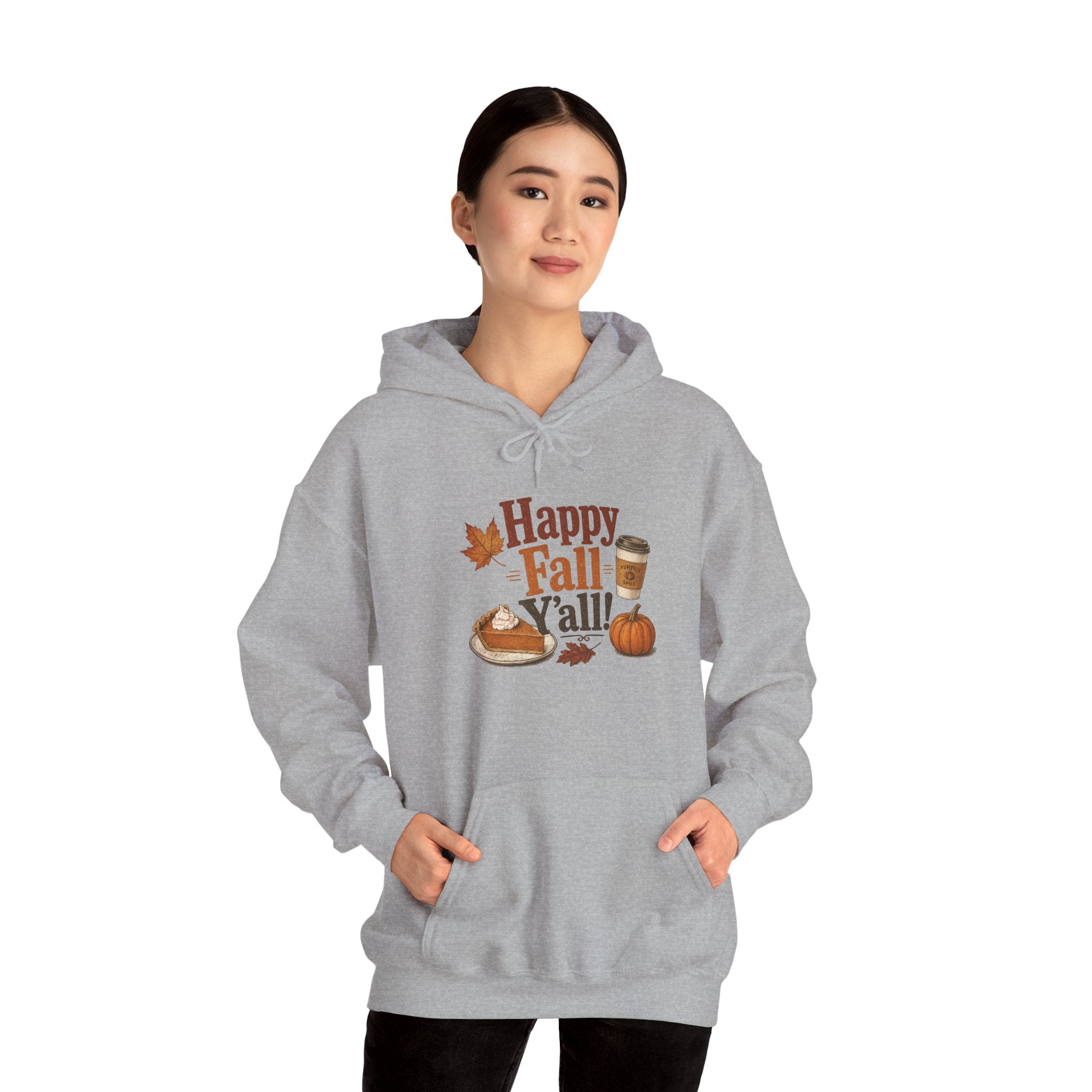 Adult Hoodie - Happy Fall Y'all" Pumpkin, Pie & Coffee - Autumn Sweatshirt