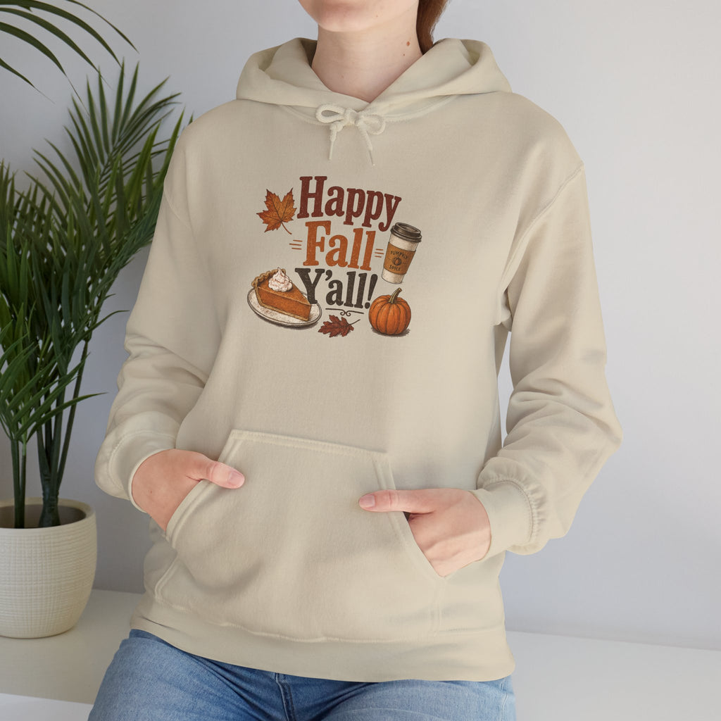 Adult Hoodie - Happy Fall Y'all" Pumpkin, Pie & Coffee - Autumn Sweatshirt