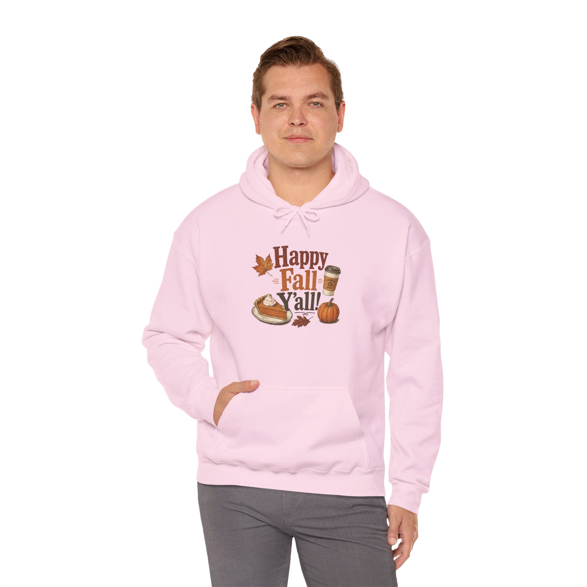 Adult Hoodie - Happy Fall Y'all" Pumpkin, Pie & Coffee - Autumn Sweatshirt
