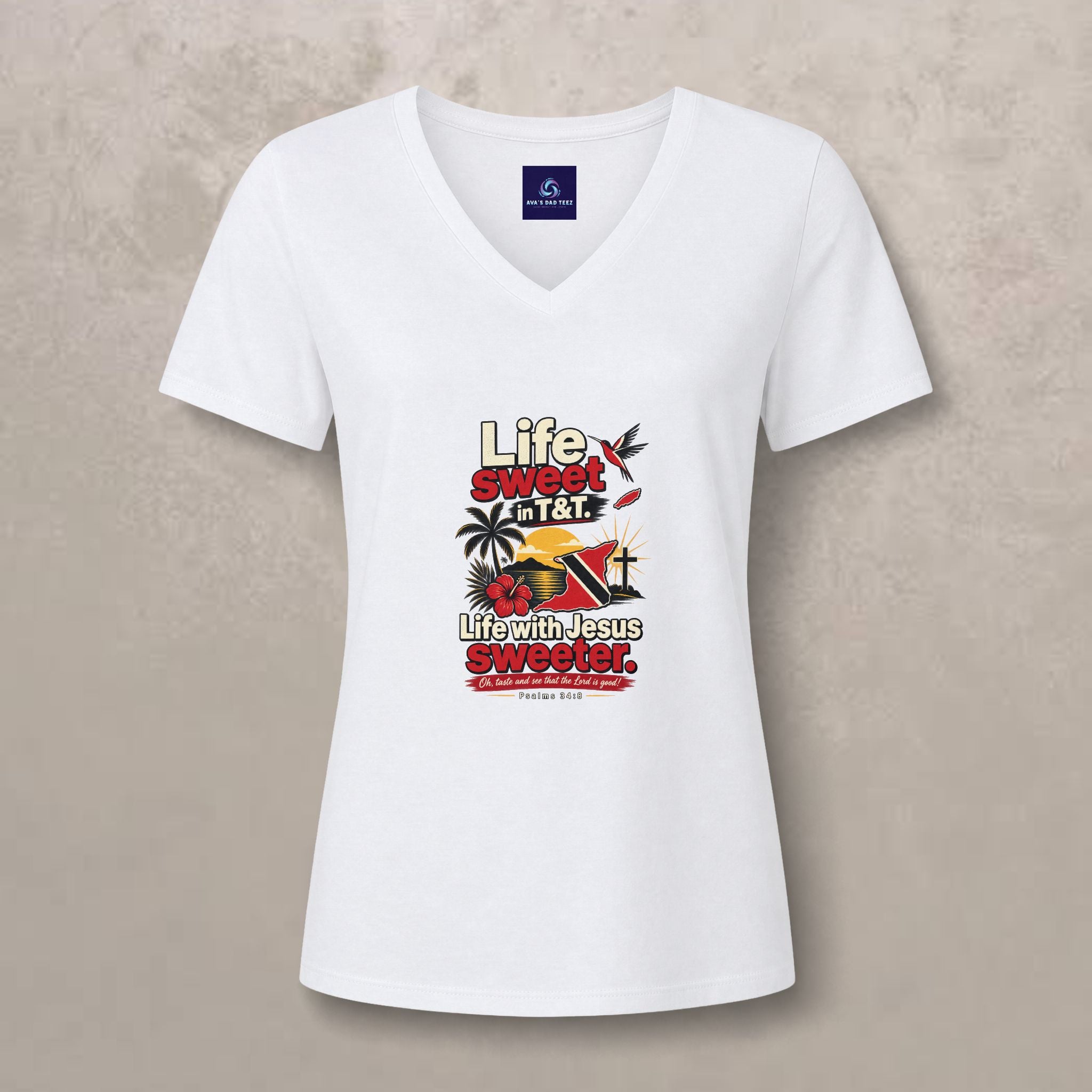 Life Sweet in T&T - Life with Jesus Sweeter - Trinidad Graphic V-Neck Tee