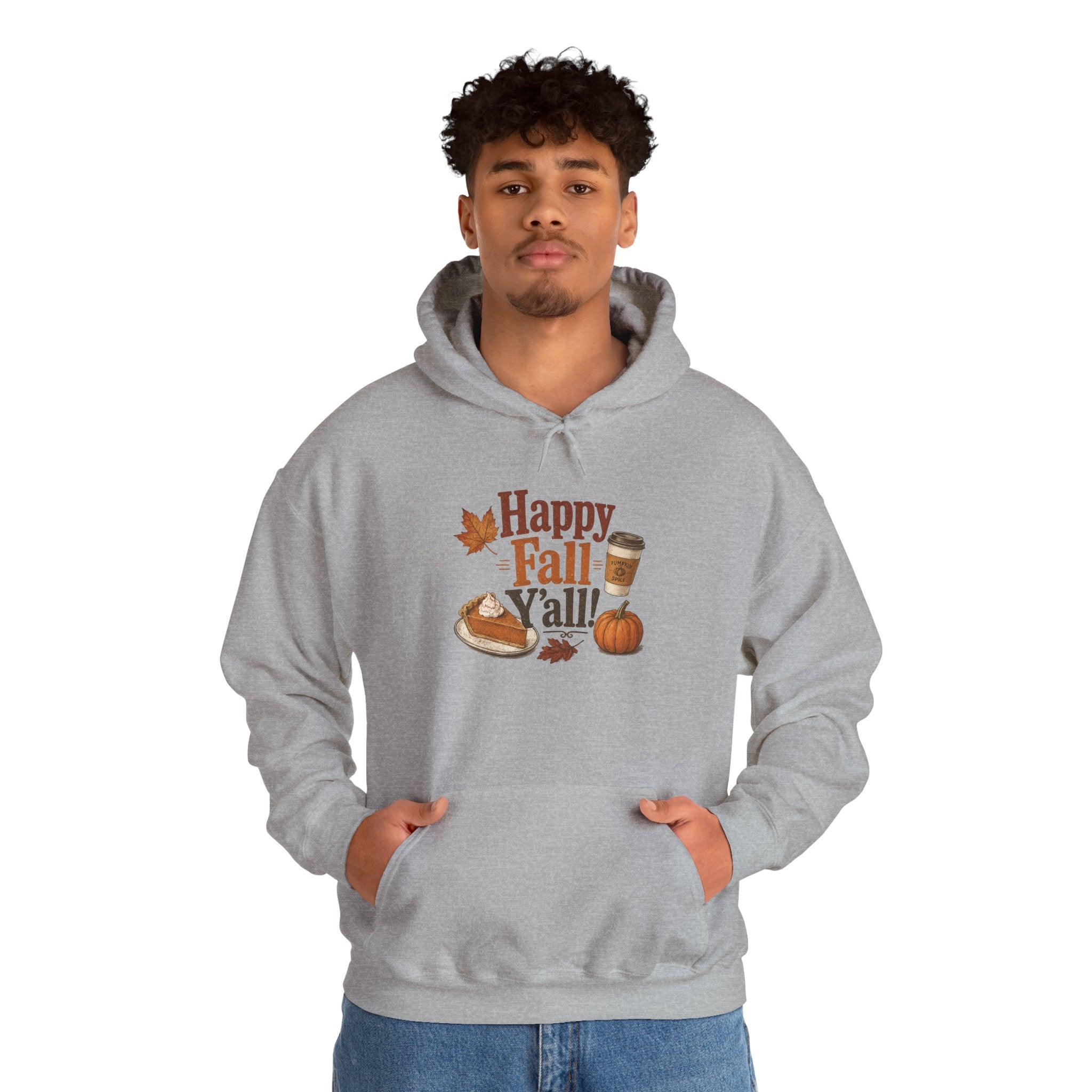 Adult Hoodie - Happy Fall Y'all" Pumpkin, Pie & Coffee - Autumn Sweatshirt