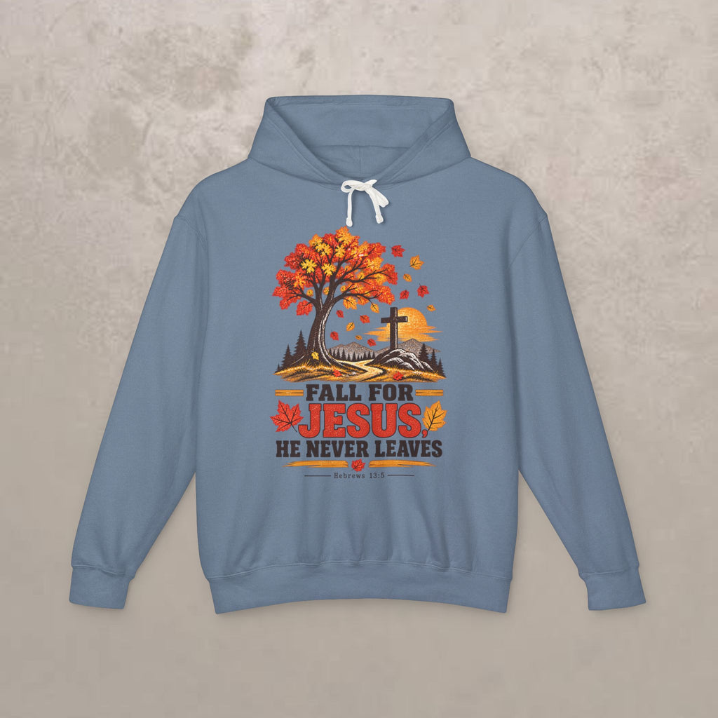Fall for Jesus Hoodie — He Never Leaves - Autumn Christian Sweatshirt