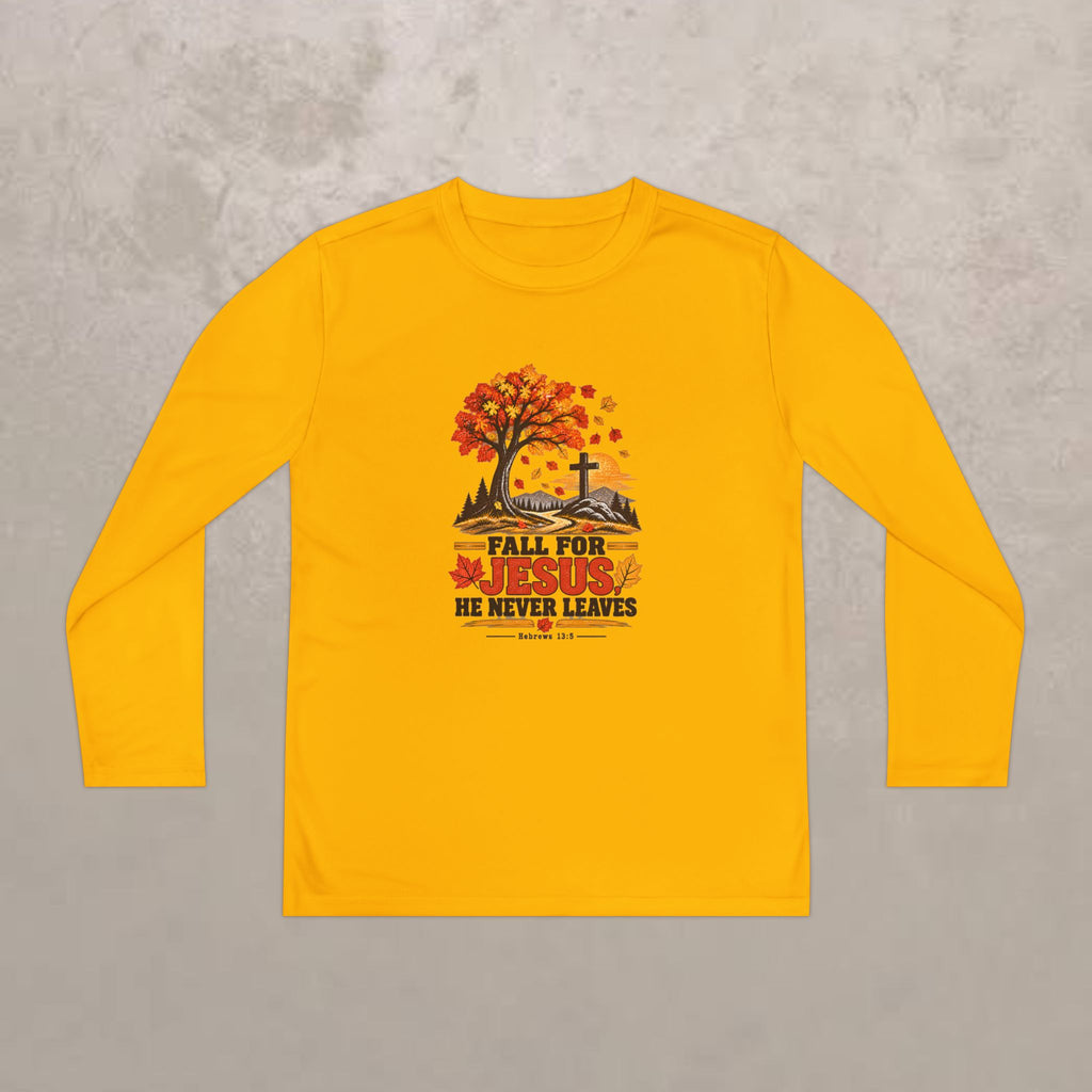 Youth  - Fall for Jesus - He Never Leaves - Autumn Long Sleeve Tee