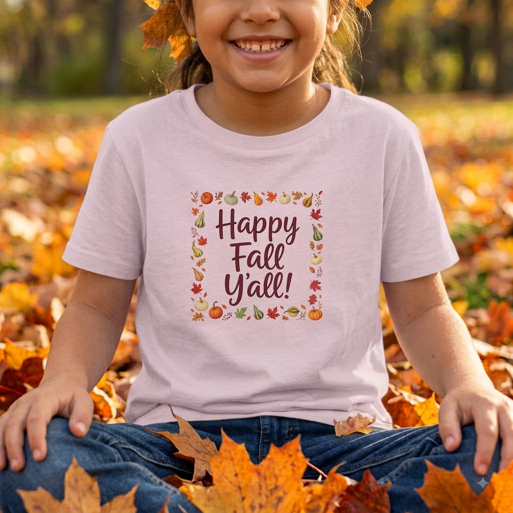 Kids - Happy Fall Y’all! - Autumn Leaves Pumpkin Tee