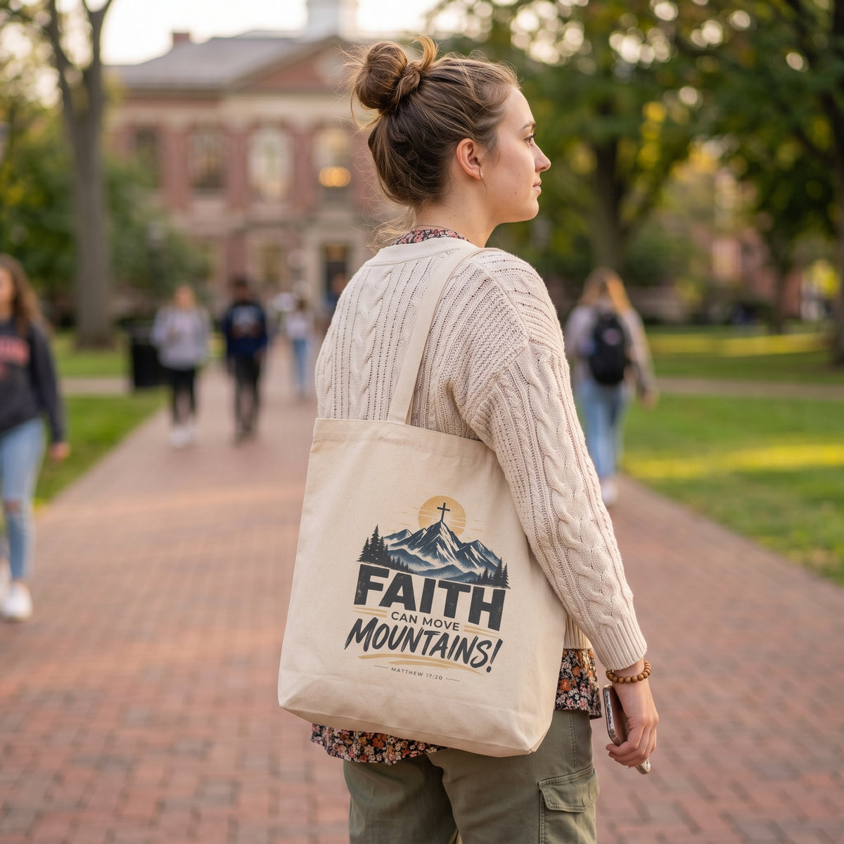 Faith Can Move Mountains Eco Tote — Inspirational Christian Canvas Bag