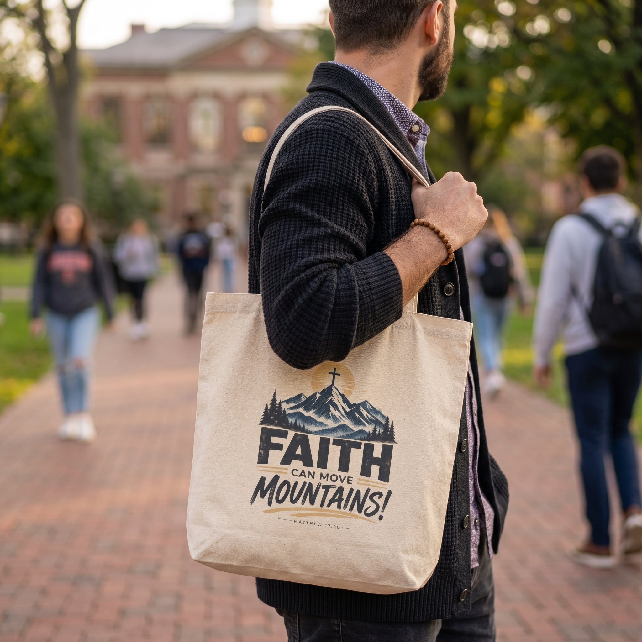 Faith Can Move Mountains Eco Tote — Inspirational Christian Canvas Bag