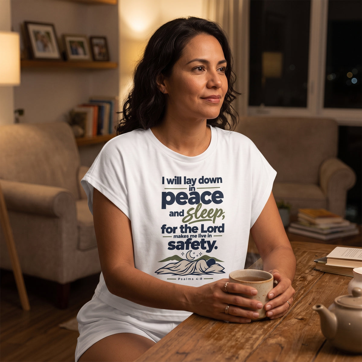 Women’s Pajama Set — “I Will Lay Down in Peace and Sleep” Bible Verse Sleepwear