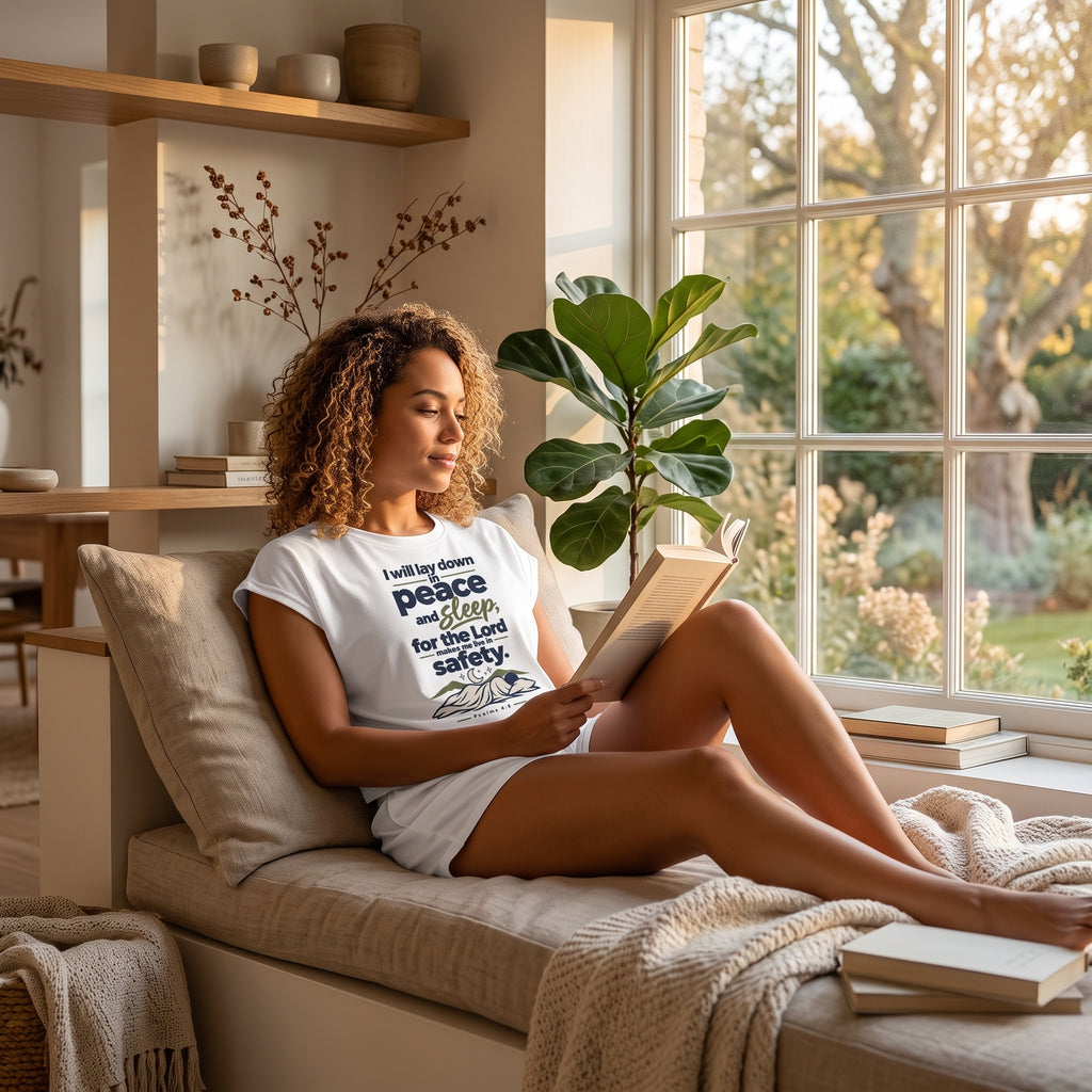 Women’s Pajama Set — “I Will Lay Down in Peace and Sleep” Bible Verse Sleepwear