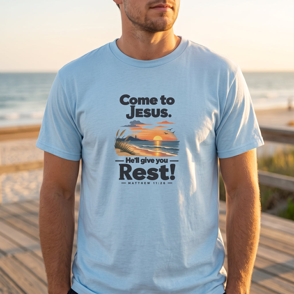 Come to Jesus, He'll Give You Rest — Christian Faith Graphic Unisex Tee