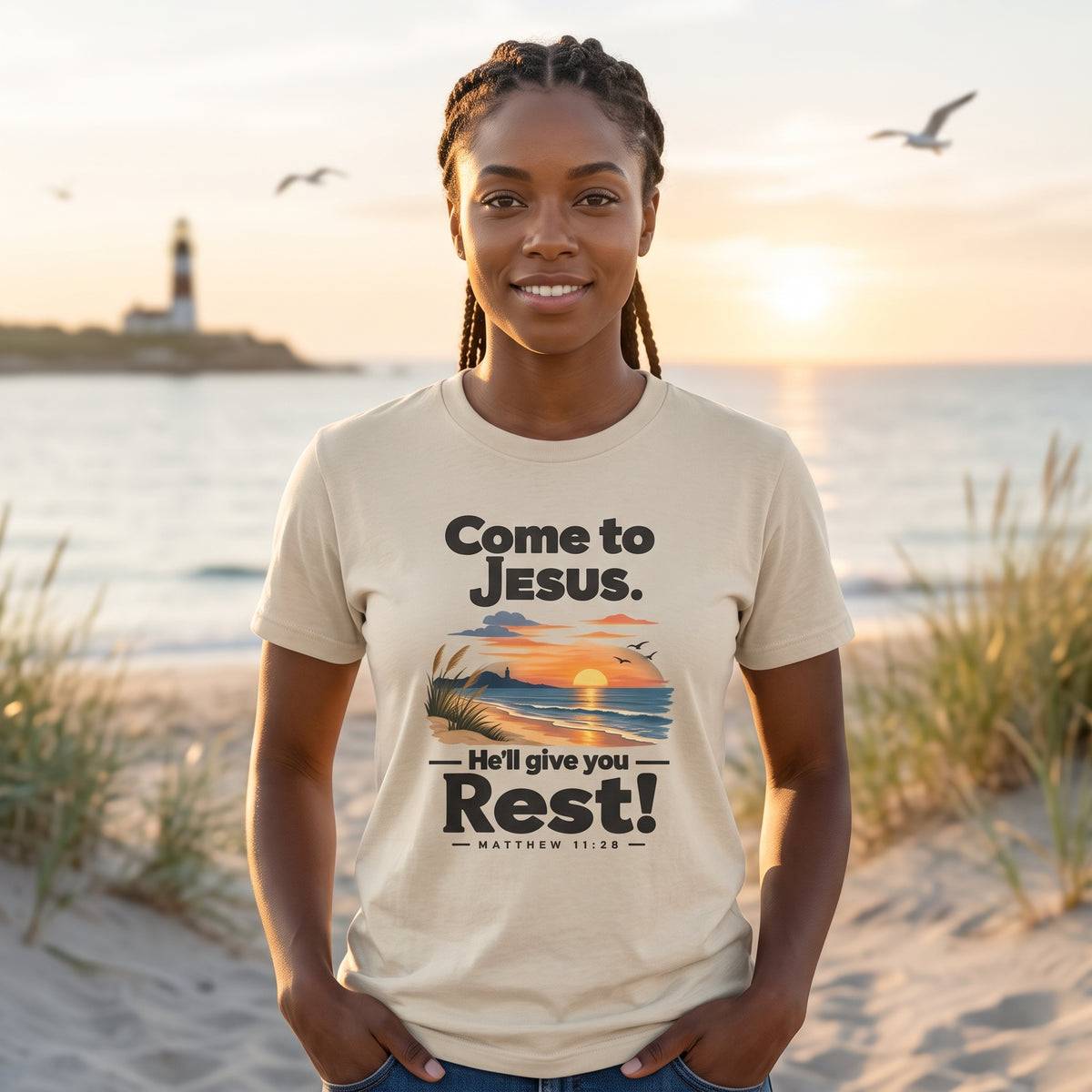 Come to Jesus, He'll Give You Rest — Christian Faith Graphic Unisex Tee