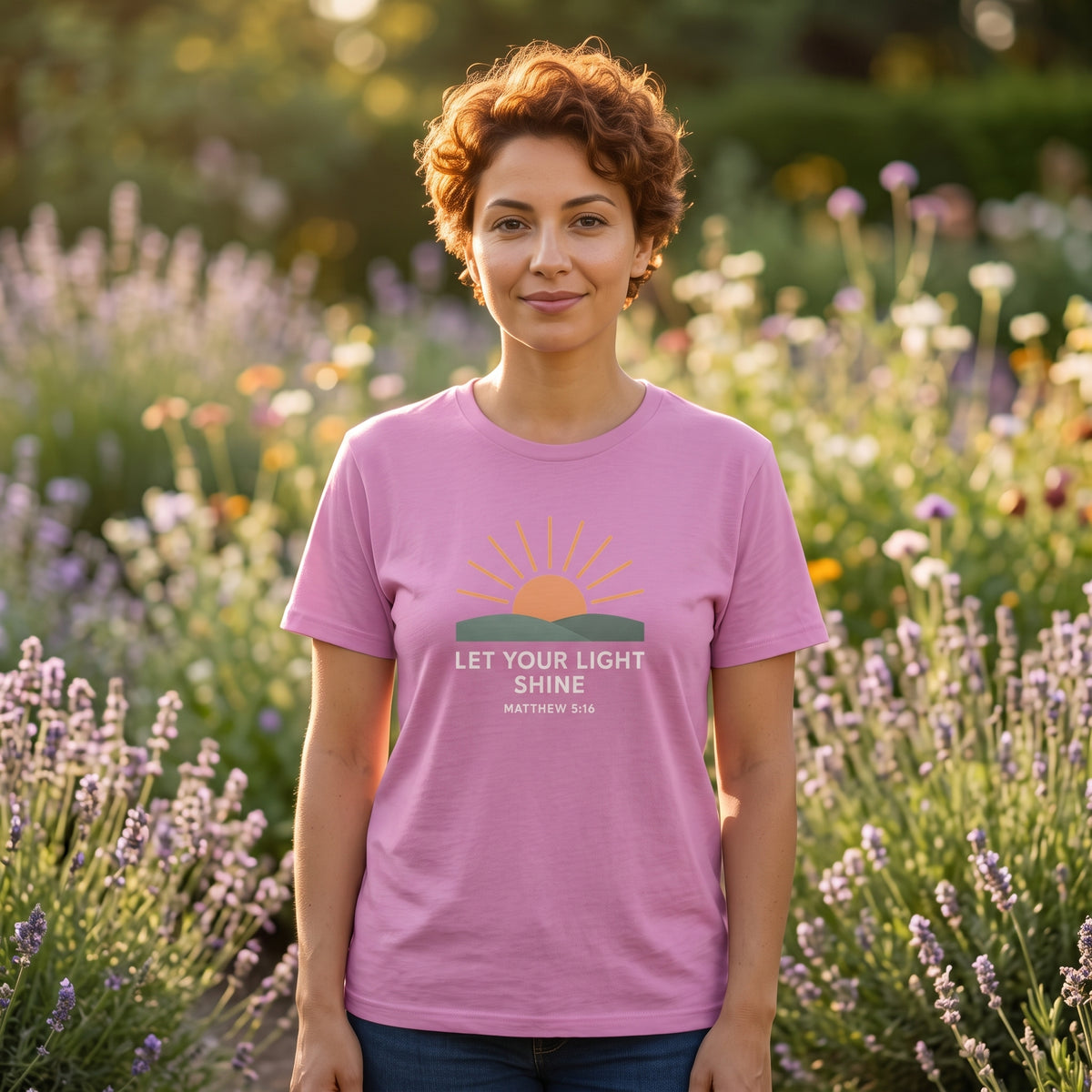 Let Your Light Shine T‑Shirt — Inspirational Christian Sunrise Tee (Matthew 5:16)