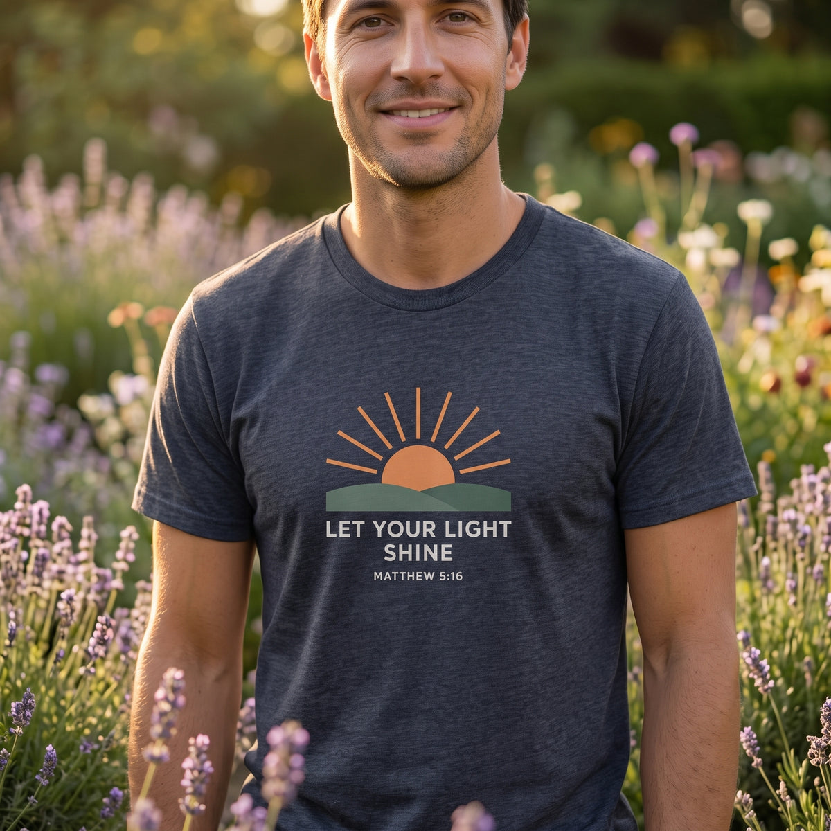 Let Your Light Shine T‑Shirt — Inspirational Christian Sunrise Tee (Matthew 5:16)