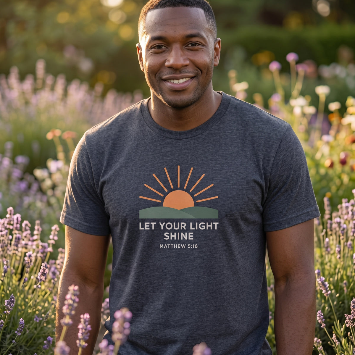 Let Your Light Shine T‑Shirt — Inspirational Christian Sunrise Tee (Matthew 5:16)