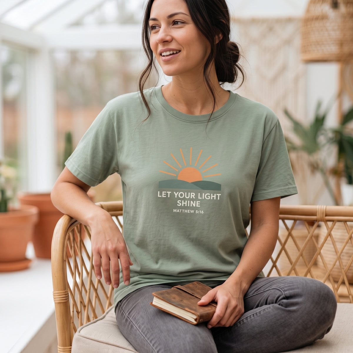 Let Your Light Shine T‑Shirt — Inspirational Christian Sunrise Tee (Matthew 5:16)