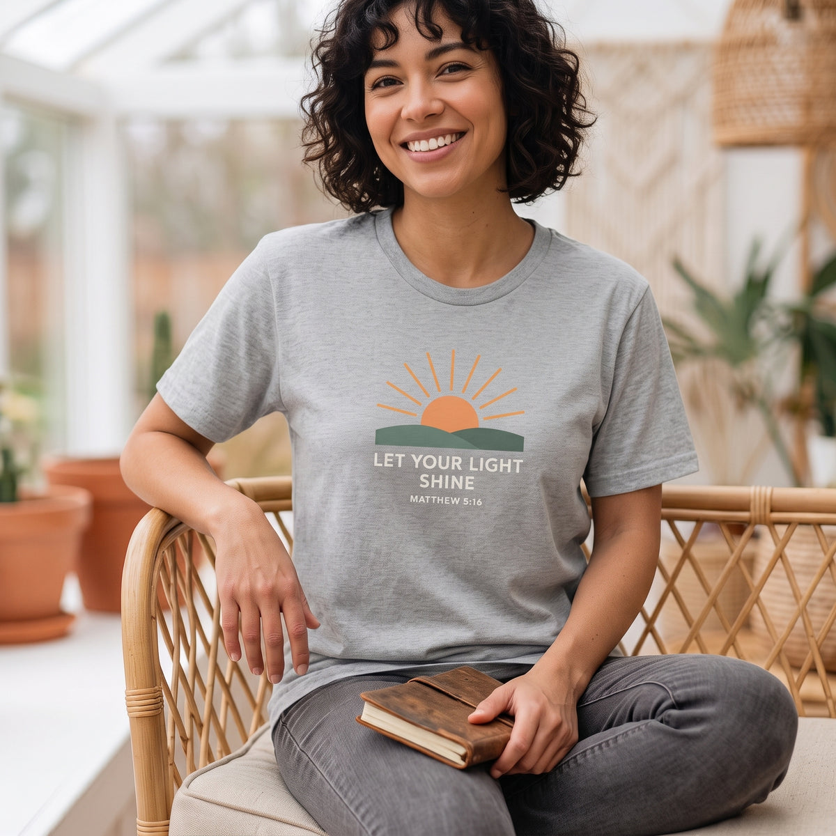 Let Your Light Shine T‑Shirt — Inspirational Christian Sunrise Tee (Matthew 5:16)