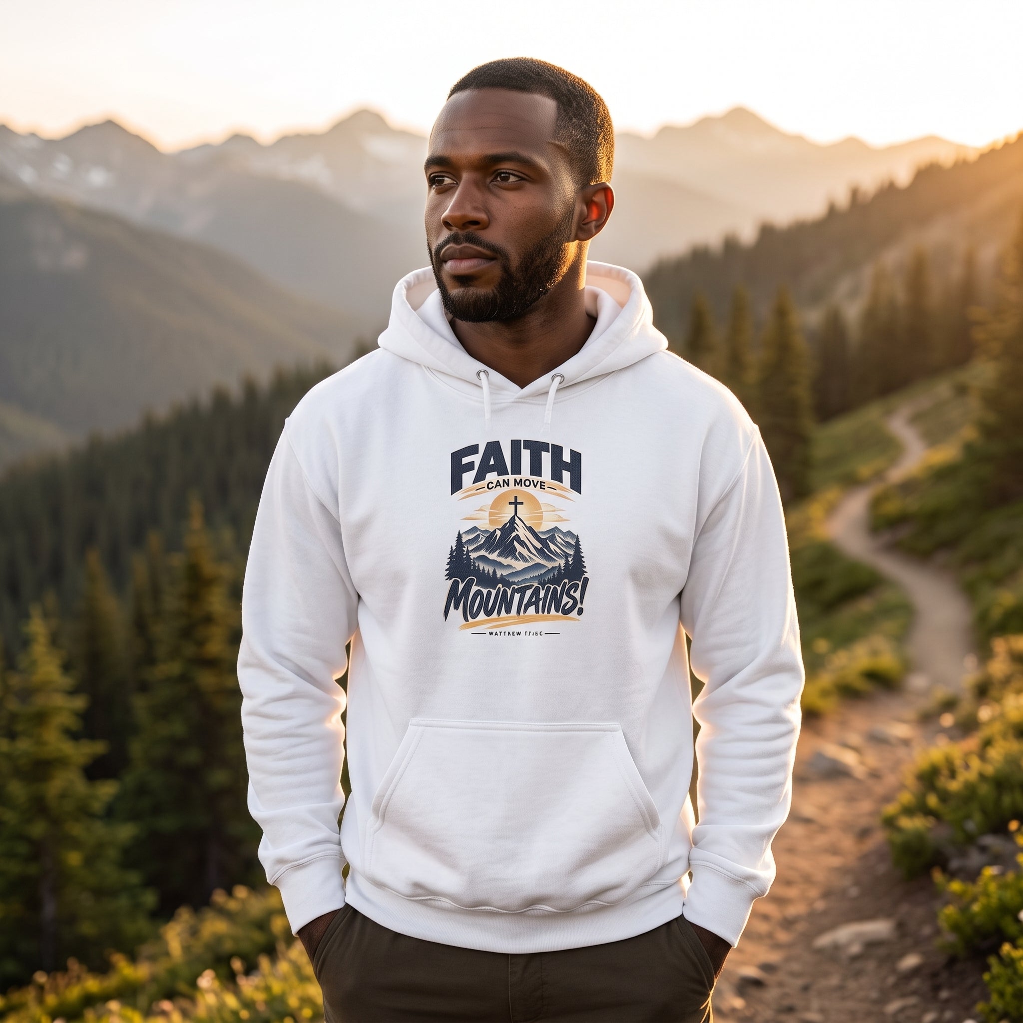 Faith Moves Mountains Hoodie — Matthew 17:20 Graphic Sweatshirt