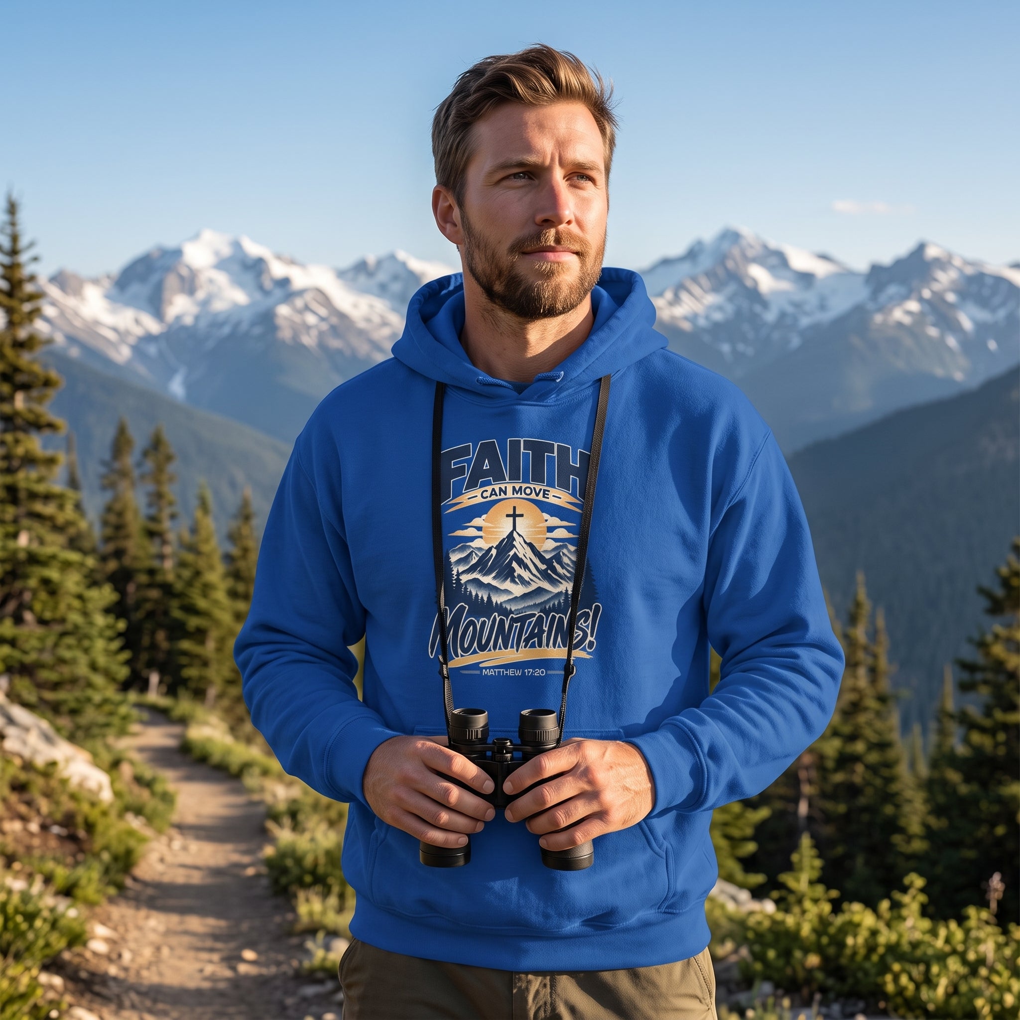 Faith Moves Mountains Hoodie — Matthew 17:20 Graphic Sweatshirt